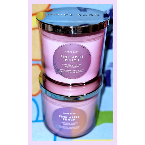 Lot of 2 Bath & Body Works Pink Apple Punch Large 3-Wick Candle 14.5oz - Picture 1 of 4